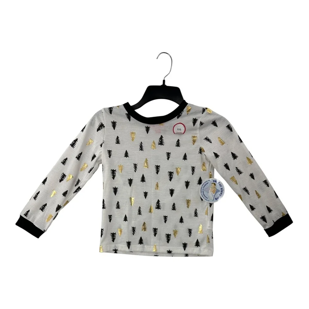 Family PJs Christmas‎ Tree Pajama Top Gold Accent Holiday Kids Size S (6/7)